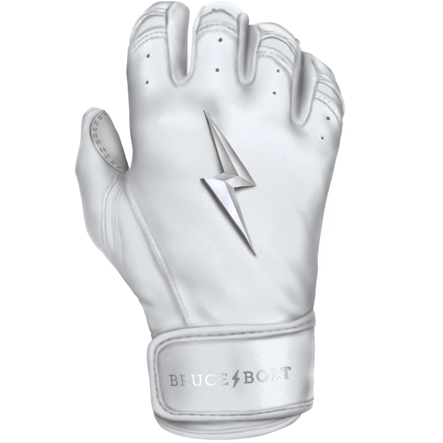 Bruce Bolt PREMIUM PRO Chrome Series Short Cuff Batting Gloves: White - Image 8