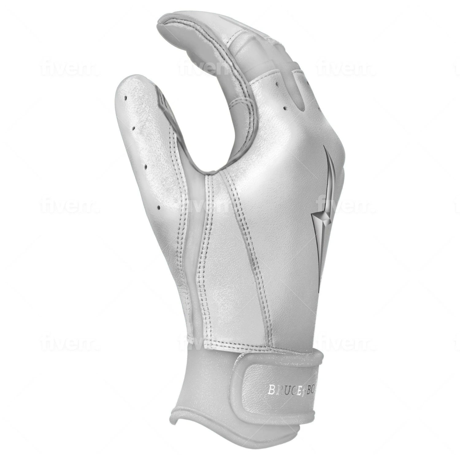 Bruce Bolt PREMIUM PRO Chrome Series Short Cuff Batting Gloves: White - Image 9